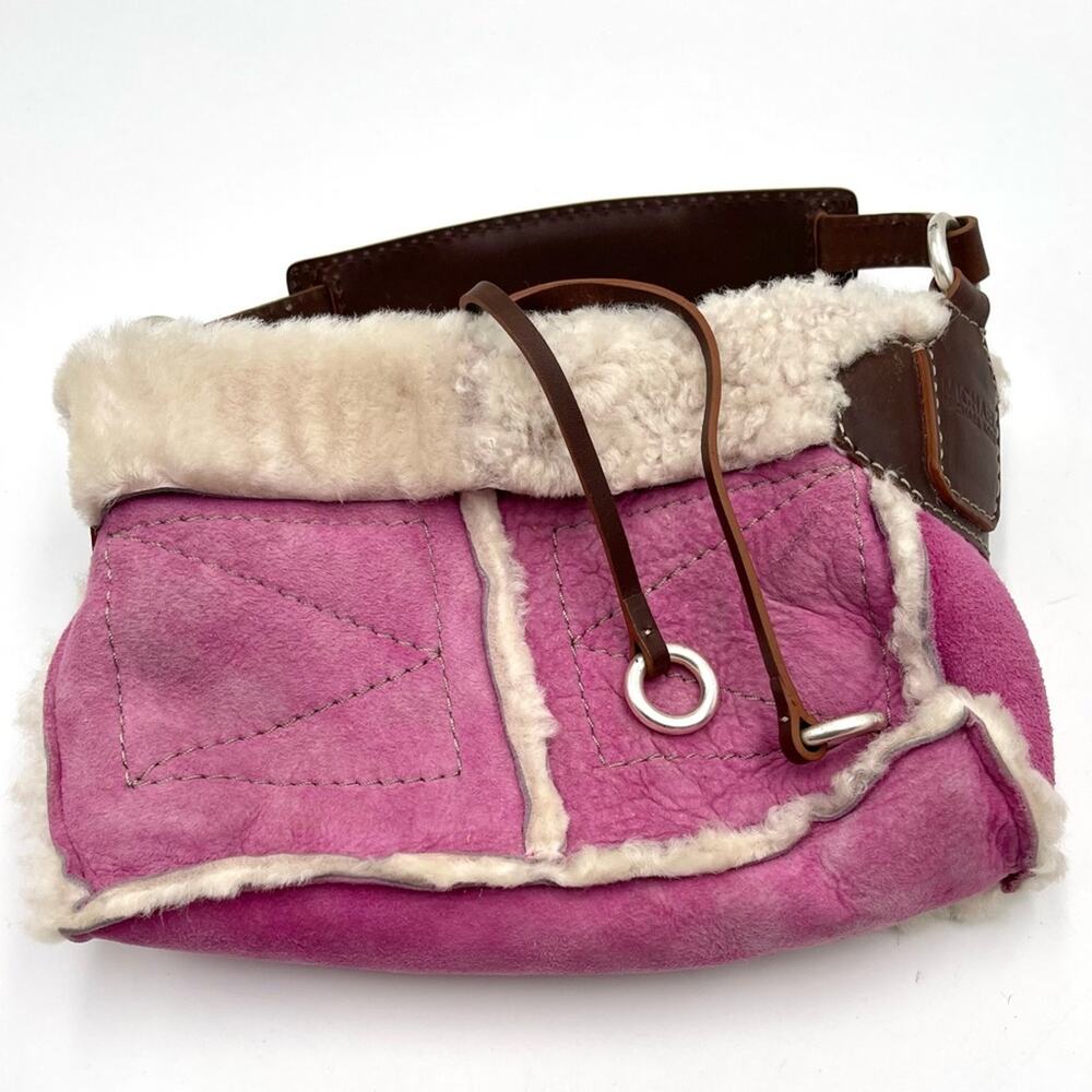 Michael Kors fuschia Suede authentic shearling  Shoulder MINI Bag leather handle - Picture 4 of 9